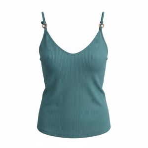 SHEIN Teal Ribbed V-Neck Adjustable Strap Cami